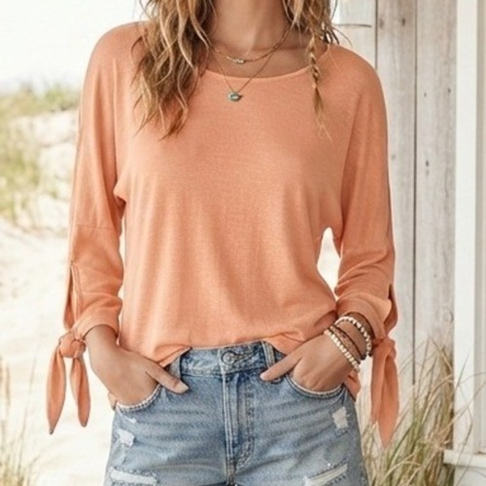 Soft Surroundings Top small Knot Sleeve Viscose Stretch Orange coastal relaxed